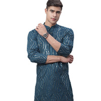 Sojanya (Since 1958 Men's Pure Cotton Teal Blue Designer Only Long Kurta
