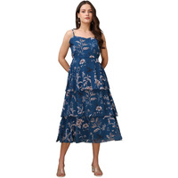 Purvaja Womens Layered Below Knee Length Dress (Floe-022_Teal_X-Large)