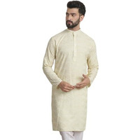Sojanya (Since 1958 Men's Cotton Foil Printed Yellow Long Kurta