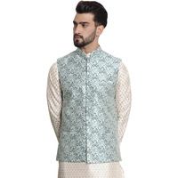 Sojanya (Since 1958 Men's Jacquard Silk, Tgreen Color Nehru Jacket