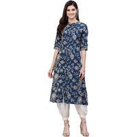 Stylum Women's Floral Print Rayon A-Line Kurta (Fionateal38_Teal Blue, M)