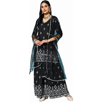 Stylum Women's Printed Rayon Kurta Sharara Dupatta Set (Ksdberlin44_Black, Xxl)