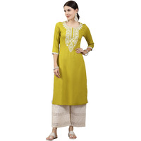 Stylum Women's Solid & Embroidered Rayon Straight Chicken Kurta (Cornerica44_Yellow, Xxl)
