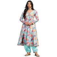 Tadkee Women Cotton Blend Printed Kurta With Pant (Fn-Aliya-Cut-Pair-119-Multi-Xxl) Sky