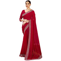 Satrani Women's Georgette Stone Work Saree With Unstitched Blouse Piece (4085S184N_Red1)