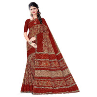 Tamaira Fashion Women's Plain Weave Floral Print Pure Cotton Saree Without Blouse Piece(11146_Beige&Rust)
