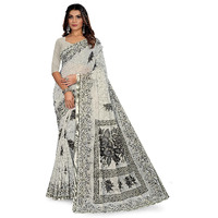 Tamaira Fashion Women's White Floral Printpure Cotton Saree Without Blouse Piece(11111_White)