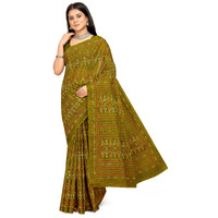 Tamaira Fashion Women's Handloom Ikkat Printed Pure Cotton Mulmul Saree Without Blouse Piece(11541_Mehendi)