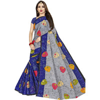 Tamaira Fashion Women's Plain Cotton Saree (1690_Grey And Blue_Grey And Blue)