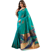 Satrani Women's Banarasi Silk Jacquard Saree With Unstitched Blouse Piece (3697S114N_Teal Green)