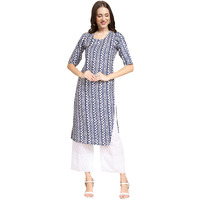Pinkmint Women's Crepe Blue Color Ethnic Motif Printed Straight Kurti (530348-S)