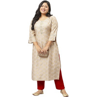 Stylum Women's Plus Size Rayon Gold Printed Straight Kurta (Torubeigekurta50_Beige, 5Xl)