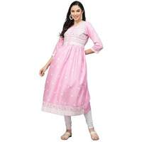 Stylum Women's Embroidered Rayon Flared Kurta (Paripink38_ Pink, M)