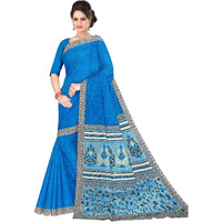 Tamaira Fashion Women's Plain Weave Pure Cotton Saree Without Blouse Piece(Ab31_Turquoise And Grey)