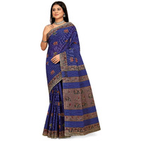 Tamaira Fashion Women's Checkered Printed Pure Cotton Mulmul Saree Without Blouse Piece(11328_Indigo)