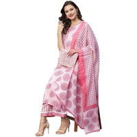 Tee Projekt Women's Cotton Blend Sweetheart Neck Straight Kurta Pant With Dupatta Set Ll Straight Kurta Set Ll Printed Kurta Set Pink