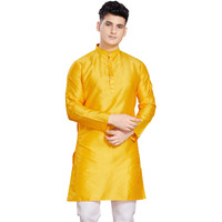 Divisive Men's Self Woven Jequard Art Silk Slim Fit Only Kurta (Dkrt406_Xl_Yellow)