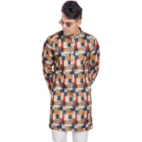 Divisive Men's Linen Blend Digital Printed Slim Fit Only Kurta (Dkrt356_M_Multi_6)