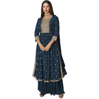Xomantic Fashion Women's Ethnic Wear Nyra Cut Embroidery Kurti Plazzo And Dupatta (X-Small, Kerocene)