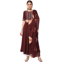Fiorra Women's Maroon Poly Crepe Straight Kurta With Dupatta