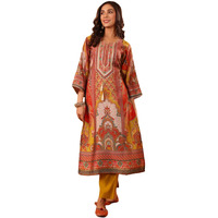 Varanga Women Olive Ethnic Floral Printed Gota Embellished Flared Sleeve Kurta With Solid Trouser  Stylish Ethnic Set
