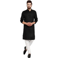 Gauri Laxmi Enterprise Men's Cotton Blend Solid Straight Kurta (Plnblack 32_Black