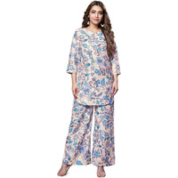 Greciilooks Women's Rayon Floral Regular Fit Co Ord Sets (Gl-W1705&Tr798_White_3Xl)