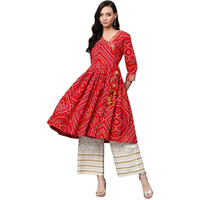 Anubhutee Women Red Off-White Bandhani Print Kurta With Palazzos