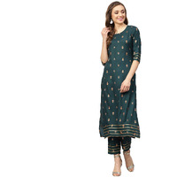 Idalia Dark Green Gold Print Kurta With Pants