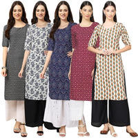 Pinkmint Women's Crepe Digital Print Straight Kurta [Pack Of 5](Sv-377-357-375-355-352-Xxl)