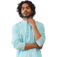 Jompers Men Sky Chikankari Embroidered Kurtas (Sky, Xxl)