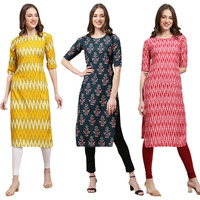 Pinkmint Women's Crepe Digital Print Straight Kurta[Pack Of 3] (Aw-329-335-328-Xl