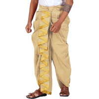 Prakasam Cotton Men's Colour Ready Dhoti With Zig Zag Self Design Border