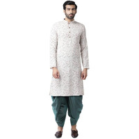 Kisah Men's Kurta Dhoti Set, Multi Cotton Blend, Block Print Regular Fit Long Sleeves Mandarin Collar (40)