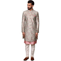 Kisah Men's Ethnic Wear Silk Blend Woven Design Regular Fit Multi Kurta Indo Western Sherwani Set