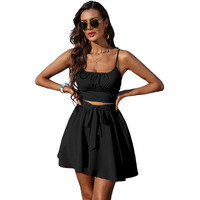 Kotty Women's Shoulder Straps Top With Flared Skirt Co-Ords(Black,Xl)