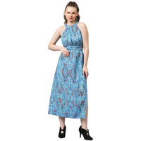 Kotty Women's Fit And Flare Light Blue, White, Red Dress(Multicoloured,M)