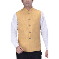 Kisah Men's Woven Cotton Silk Yellow Nehru Jacket