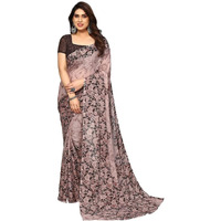 Satrani Women's Geoegette Floral Print Saree With Unstitched Blouse Piece (3112S2156Na_Brown1)