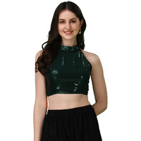 Oomph! Readymade Blouse For Women, Sequin, Green, Halter