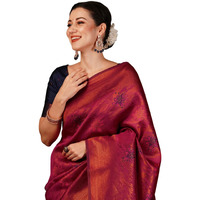 Satrani Women's Silk Banarasi Jacquard Saree With Unstitched Blouse Piece (3759S131N_Dark Pink & Navy Blue2)