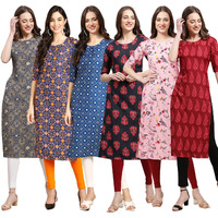 Pinkmint Women's Crepe Digital Print Straight Kurta Pack Of 6 [Cr-341-369-353-345-339-337-L]