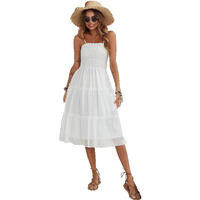 Shasmi Women's & Girl's White Swiss Dot Shirred Frill Trim Layered Hem Cami Dress (Dress 74 White Xxl)