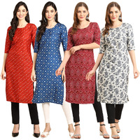 Pinkmint Women's Crepe Digital Print Straight Kurta(Pack Of 4) [Ac-370-353-374-357-L]