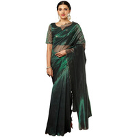 Satrani Women's Shimmer Net Embroidery And Scalloped Border Saree With Unstitched Blouse Piece (3899S441N_Dark Green)