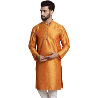Sojanya (Since 1958 Men's Silk Blend Orange Color Print Design Only Long Kurta