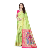 Sugathari Women's Banarasi Saree Pure Paithani Kanjivaram Silk Soft New Ladies 2024 Design Wear Pattu Sarees Latest Cotton Party Sari Collections With Blouse Piece For Wedding Sadi (Pari-203 Pista)