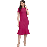 Purvaja Women's Corduroy Bodycon Midi Dress (Ruby-004-Pn-S_Pink