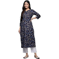 Varanga Womens Floral Printed Cotton Kurta With Navy Blue Color Best Fits For Office Wear, (Medium)