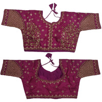 Vihu Fashion Women's Readymade Blouse Multi Golden Codding Sequence Embroidery Work Indian Ethnic Designer Stitched Readymade Saree Half Sleeve Wine Blouse For Women For Saree Lehenga Choli